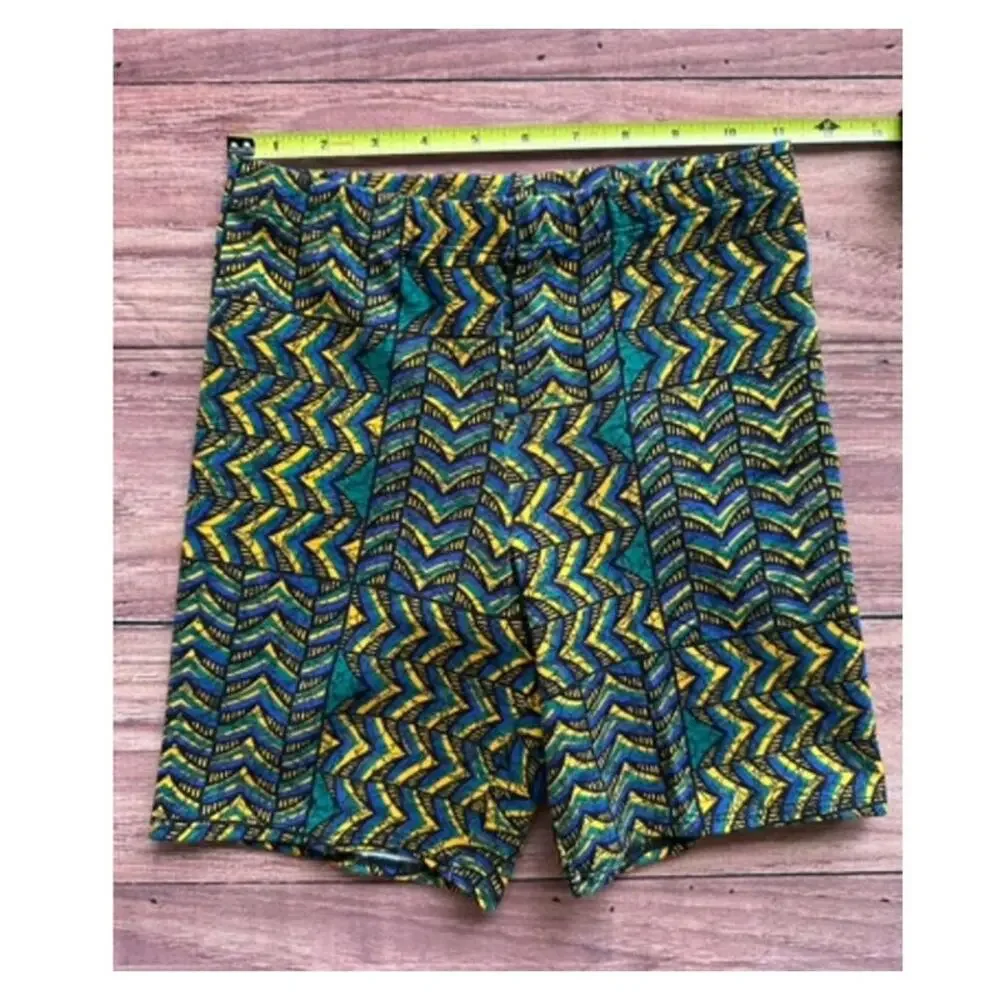 Vintage 80s 90s Dance Basics Teal Geometric Bike Shorts High Waist Cotton M